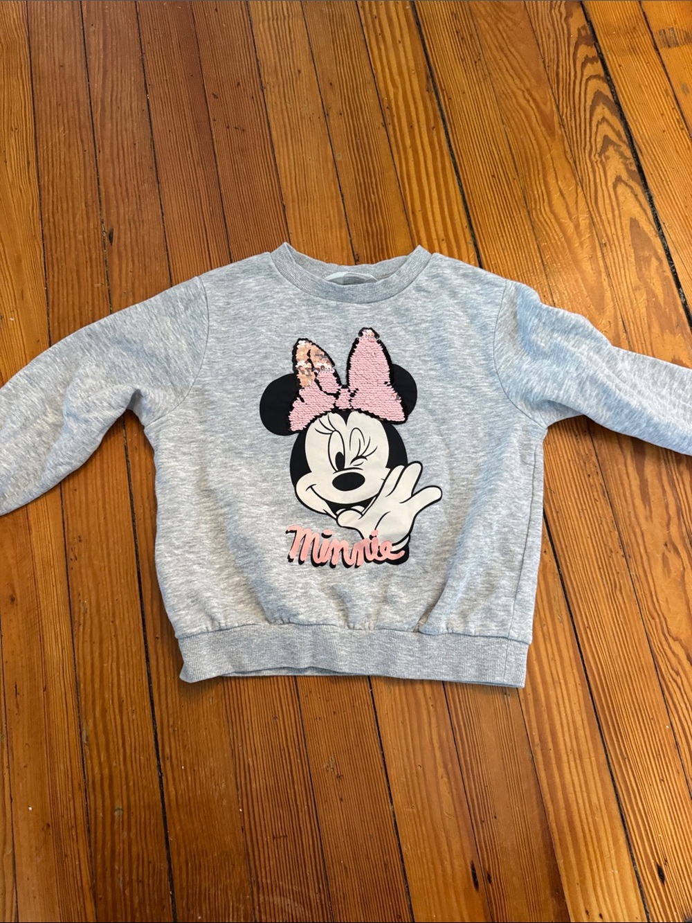 H&M Gray Sweatshirt with Pink Sequin Minnie